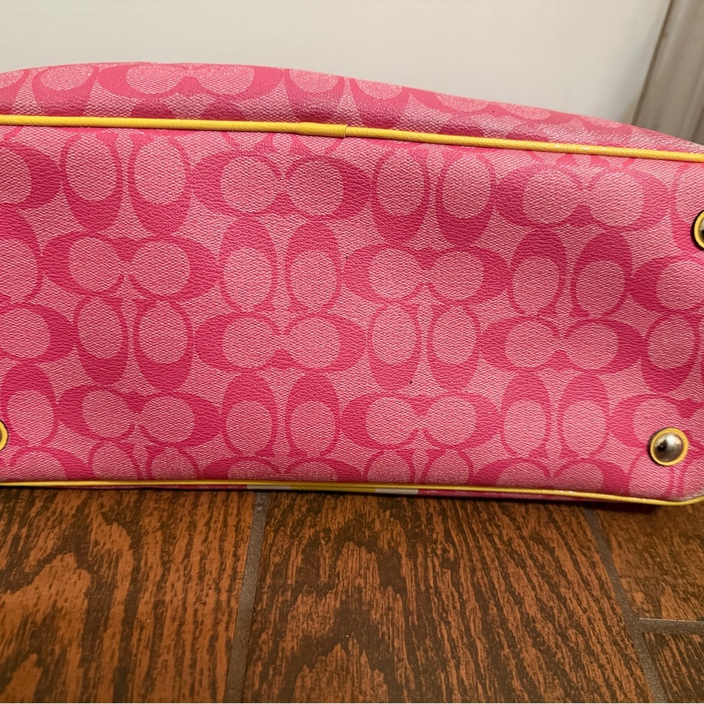 Coach Pink Signature Tote with Yellow Stripe - Picture 16 of 16